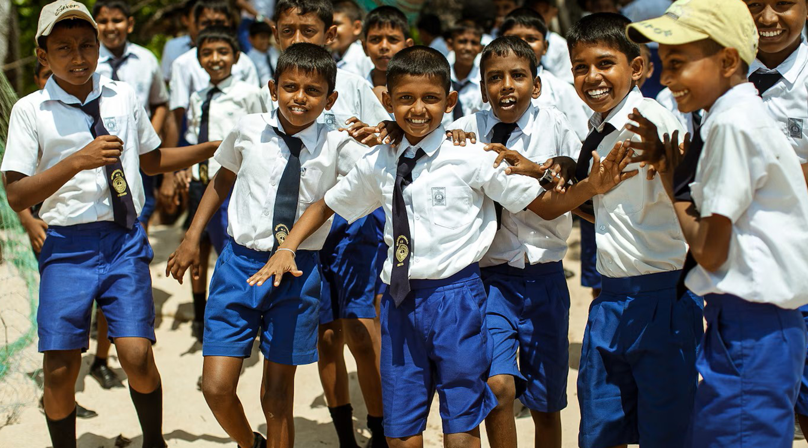 Child receiving school supplies